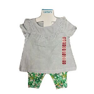 NEW Carters Striped Blue/White Floral Pants 2 Piece Set Size 4T